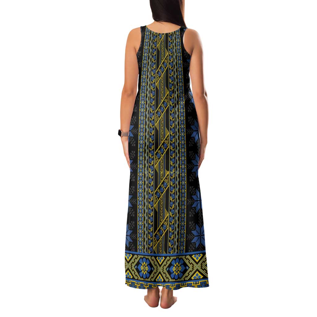Ukraine Family Matching Tank Maxi Dress and Hawaiian Shirt Traditional Braided Rope Belt Folk Pattern National Color