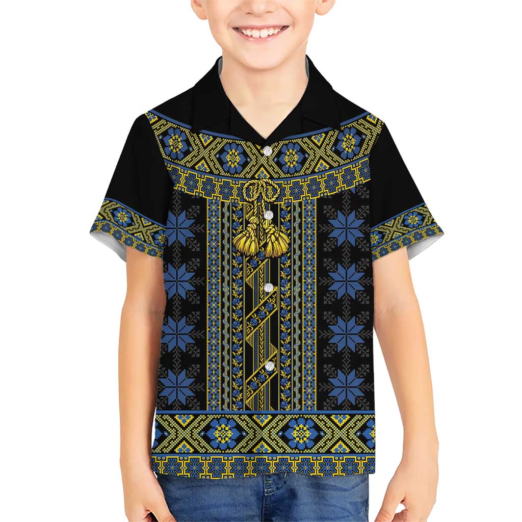 Ukraine Kid Hawaiian Shirt Traditional Braided Rope Belt Folk Pattern National Color