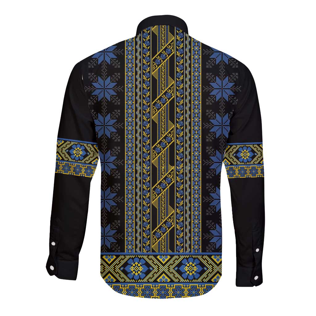 Ukraine Long Sleeve Button Shirt Traditional Braided Rope Belt Folk Pattern National Color