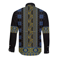 Ukraine Long Sleeve Button Shirt Traditional Braided Rope Belt Folk Pattern National Color