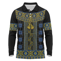 Ukraine Long Sleeve Polo Shirt Traditional Braided Rope Belt Folk Pattern National Color