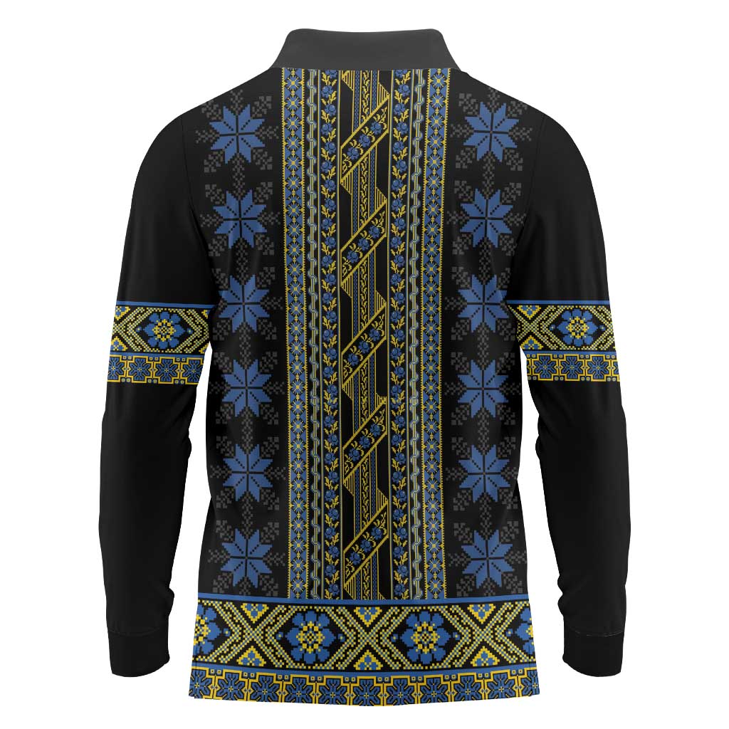 Ukraine Long Sleeve Polo Shirt Traditional Braided Rope Belt Folk Pattern National Color