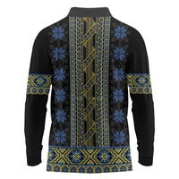 Ukraine Long Sleeve Polo Shirt Traditional Braided Rope Belt Folk Pattern National Color