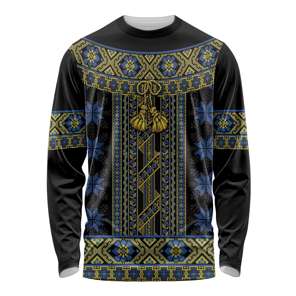 Ukraine Long Sleeve Shirt Traditional Braided Rope Belt Folk Pattern National Color