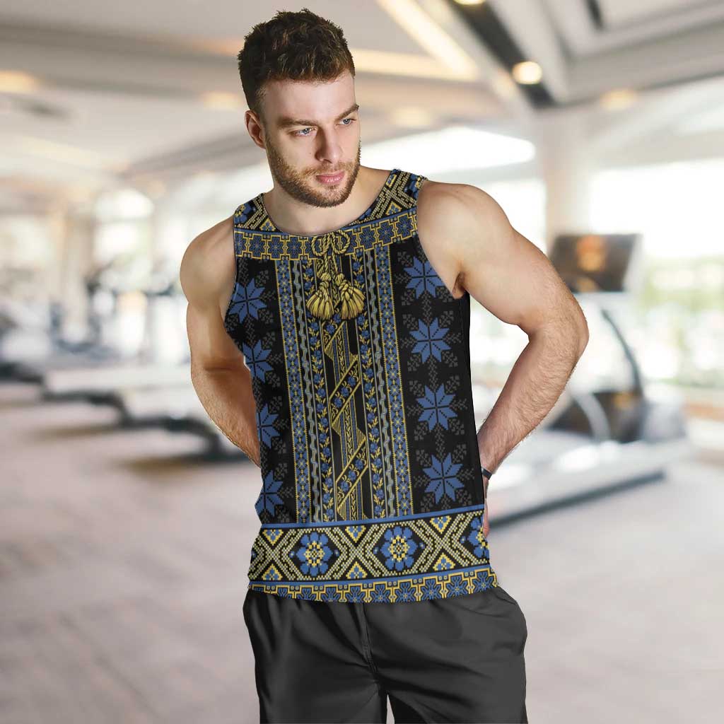 Ukraine Men Tank Top Traditional Braided Rope Belt Folk Pattern National Color