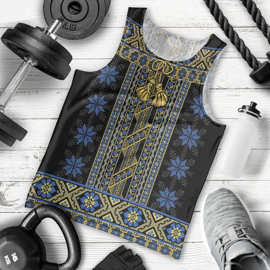 Ukraine Men Tank Top Traditional Braided Rope Belt Folk Pattern National Color