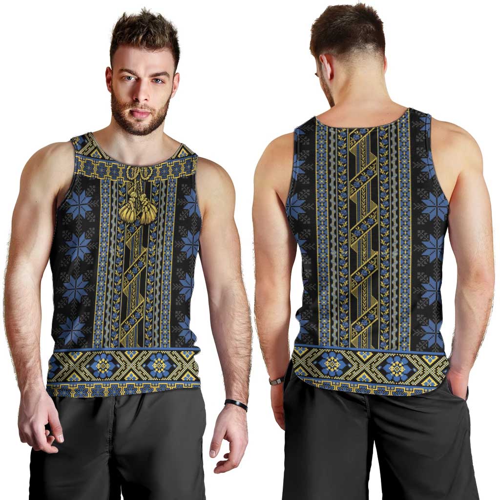 Ukraine Men Tank Top Traditional Braided Rope Belt Folk Pattern National Color