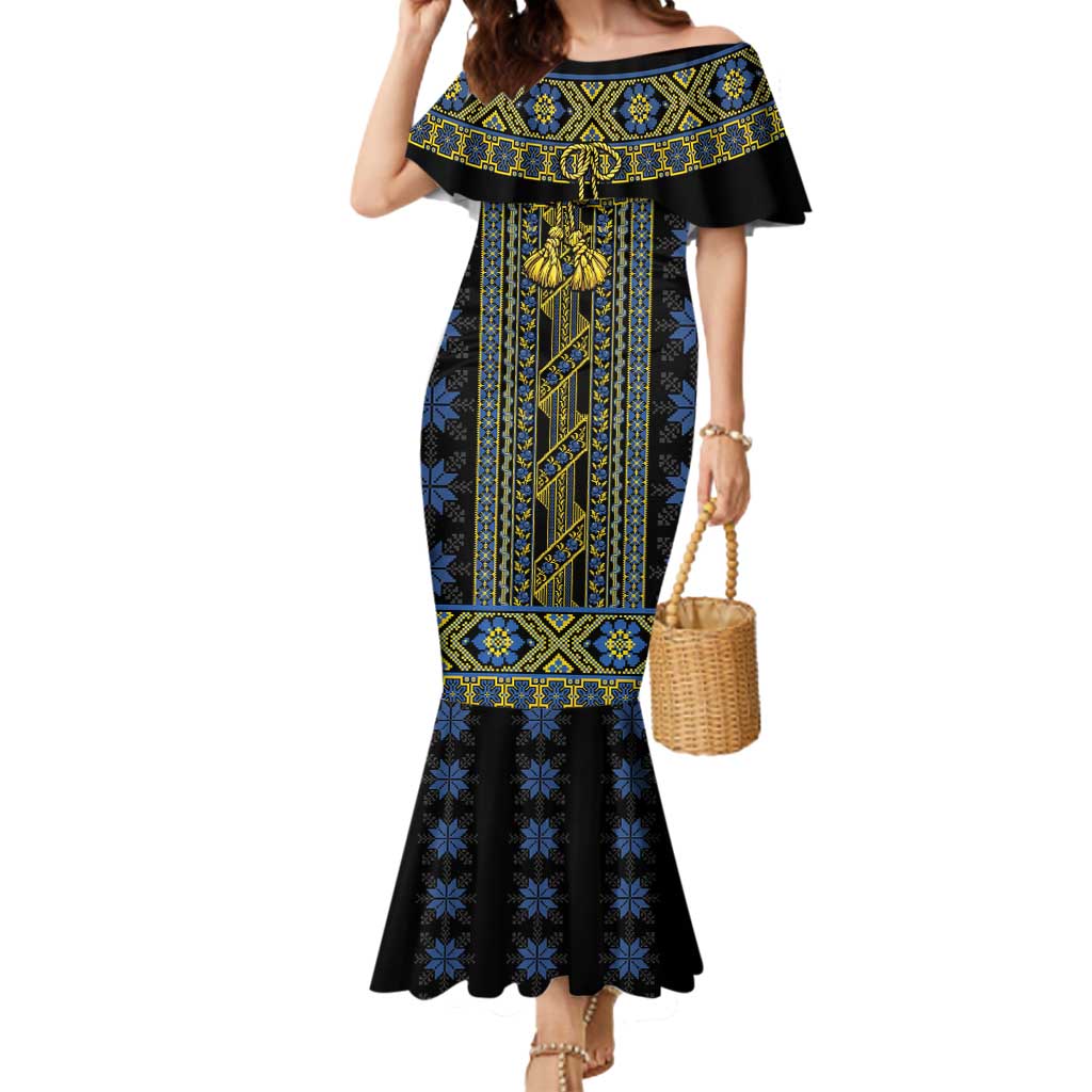 Ukraine Mermaid Dress Traditional Braided Rope Belt Folk Pattern National Color