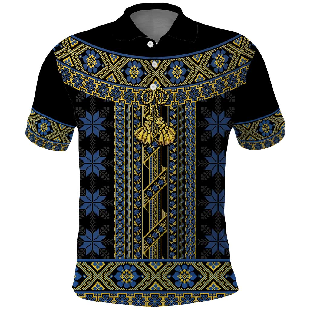 Ukraine Polo Shirt Traditional Braided Rope Belt Folk Pattern National Color