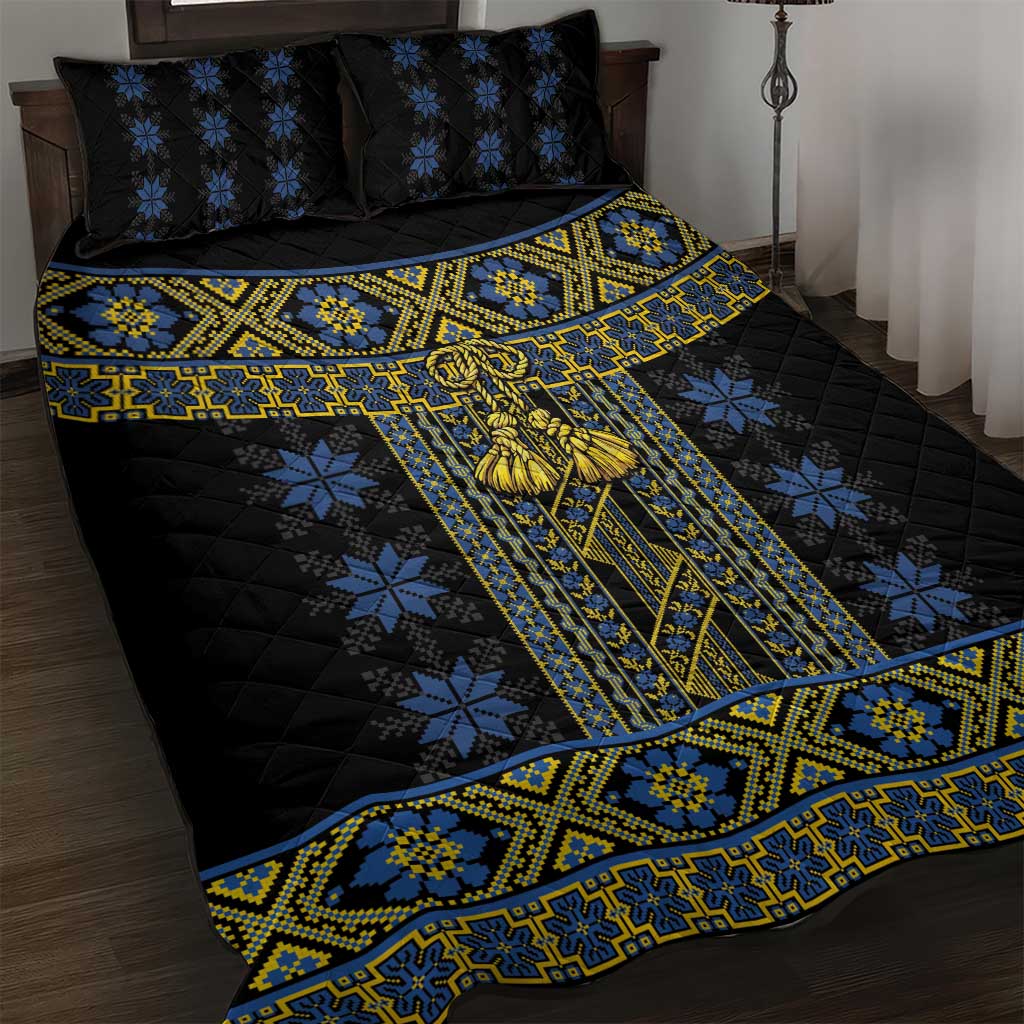 Ukraine Quilt Bed Set Traditional Braided Rope Belt Folk Pattern National Color