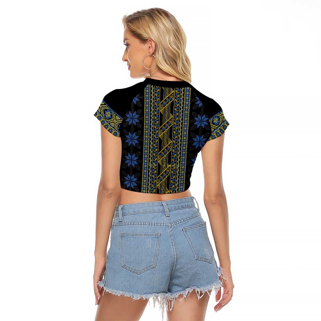 Ukraine Raglan Cropped T Shirt Traditional Braided Rope Belt Folk Pattern National Color