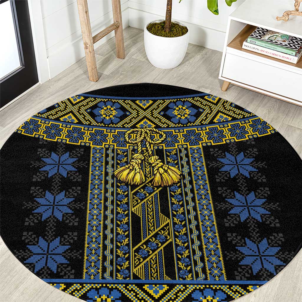 Ukraine Round Carpet Traditional Braided Rope Belt Folk Pattern National Color