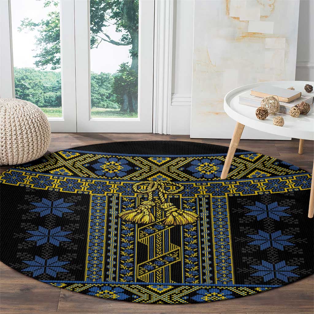 Ukraine Round Carpet Traditional Braided Rope Belt Folk Pattern National Color