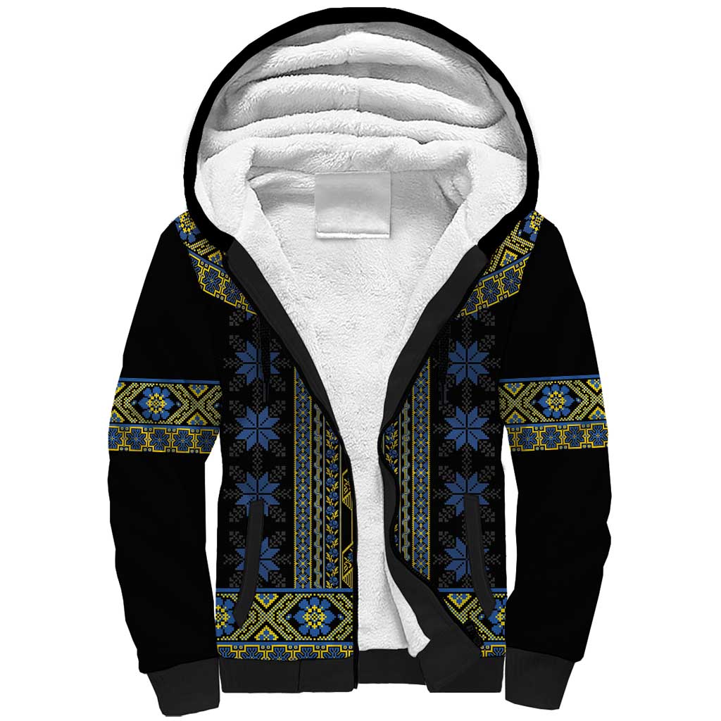 Ukraine Sherpa Hoodie Traditional Braided Rope Belt Folk Pattern National Color
