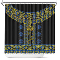Ukraine Shower Curtain Traditional Braided Rope Belt Folk Pattern National Color