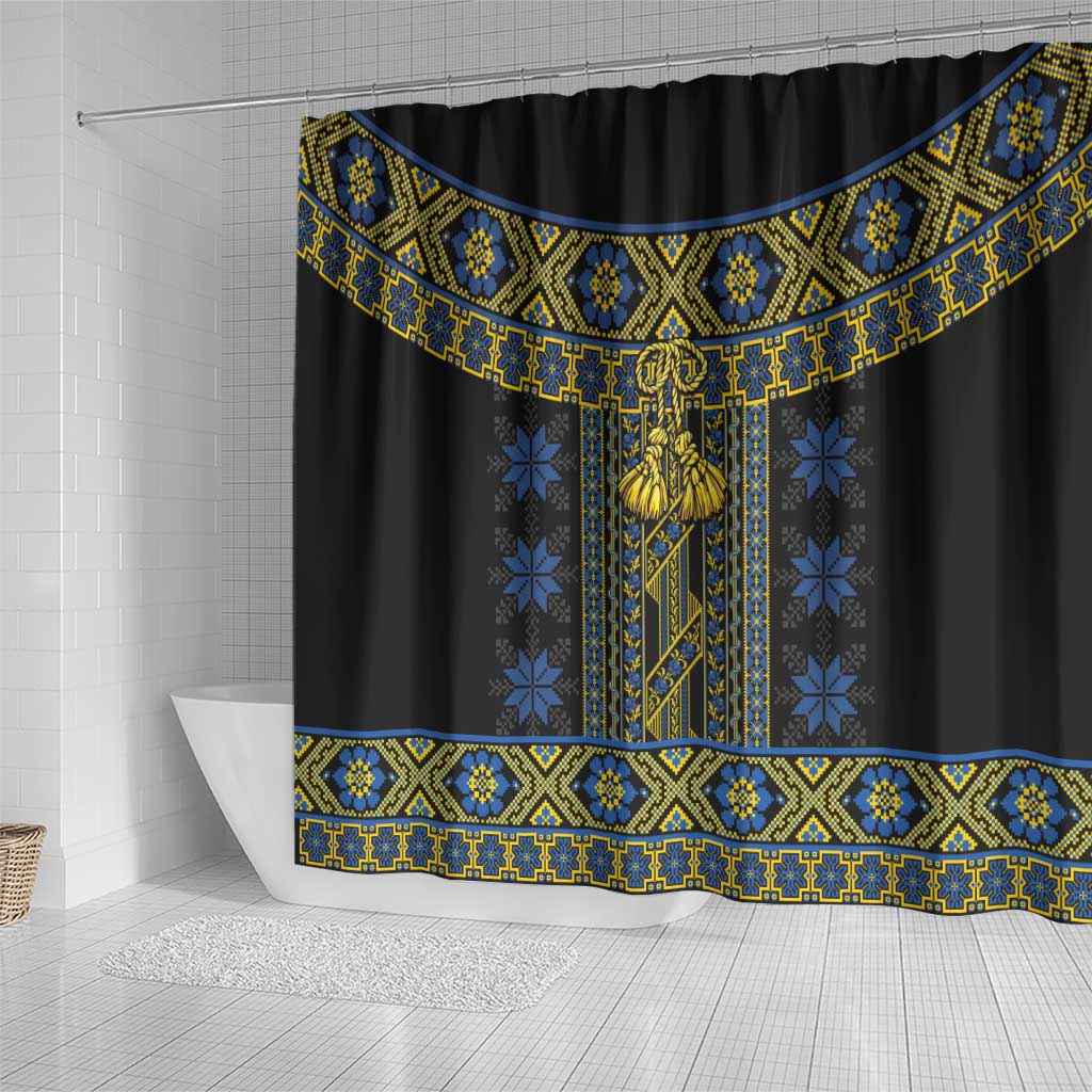 Ukraine Shower Curtain Traditional Braided Rope Belt Folk Pattern National Color