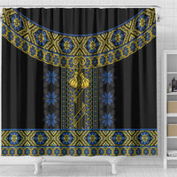 Ukraine Shower Curtain Traditional Braided Rope Belt Folk Pattern National Color