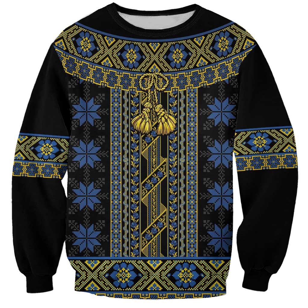 Ukraine Sweatshirt Traditional Braided Rope Belt Folk Pattern National Color