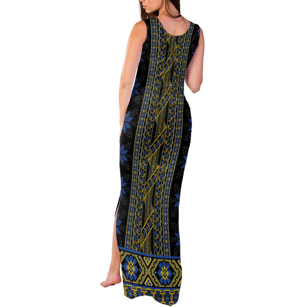 Ukraine Tank Maxi Dress Traditional Braided Rope Belt Folk Pattern National Color