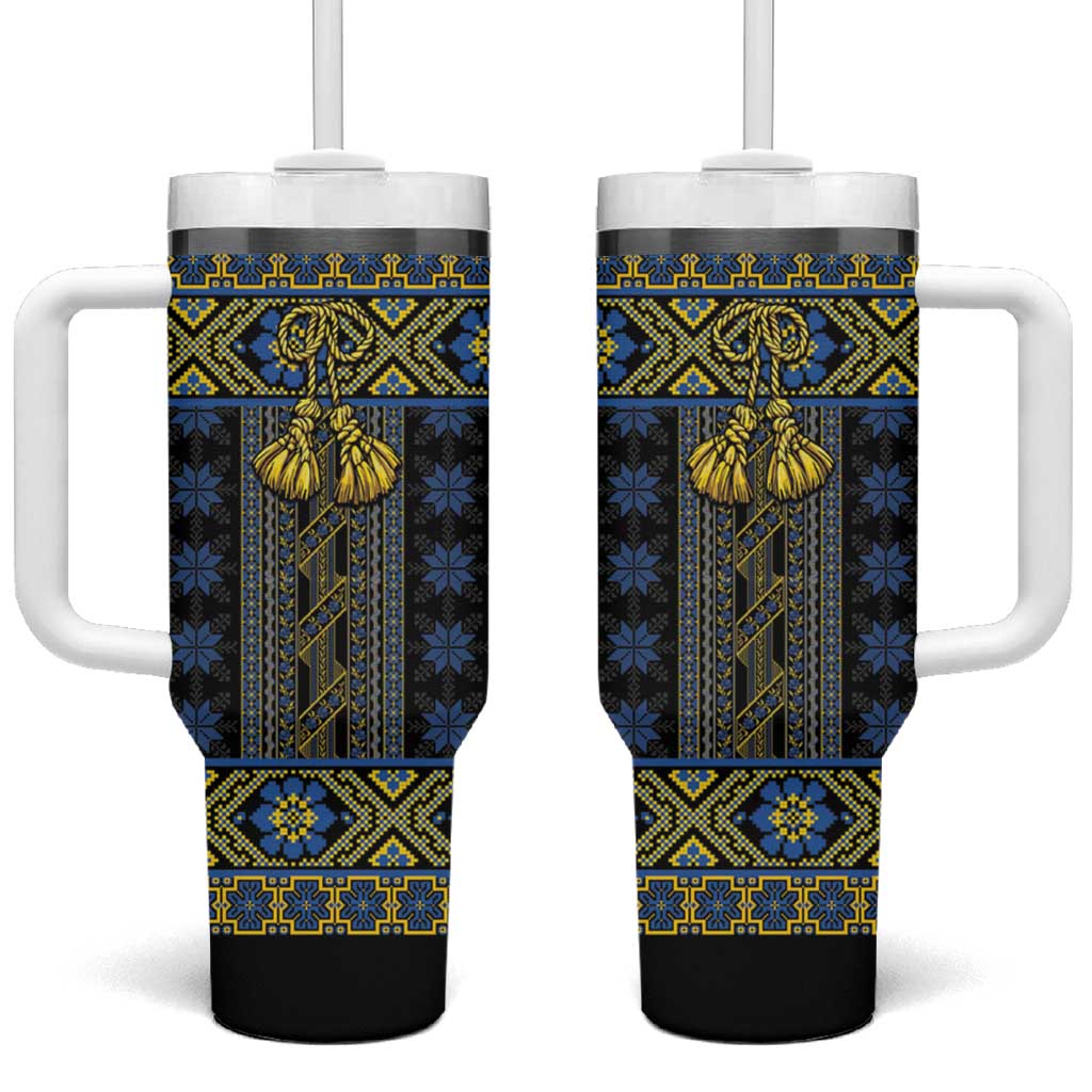 Ukraine Tumbler With Handle Traditional Braided Rope Belt Folk Pattern National Color