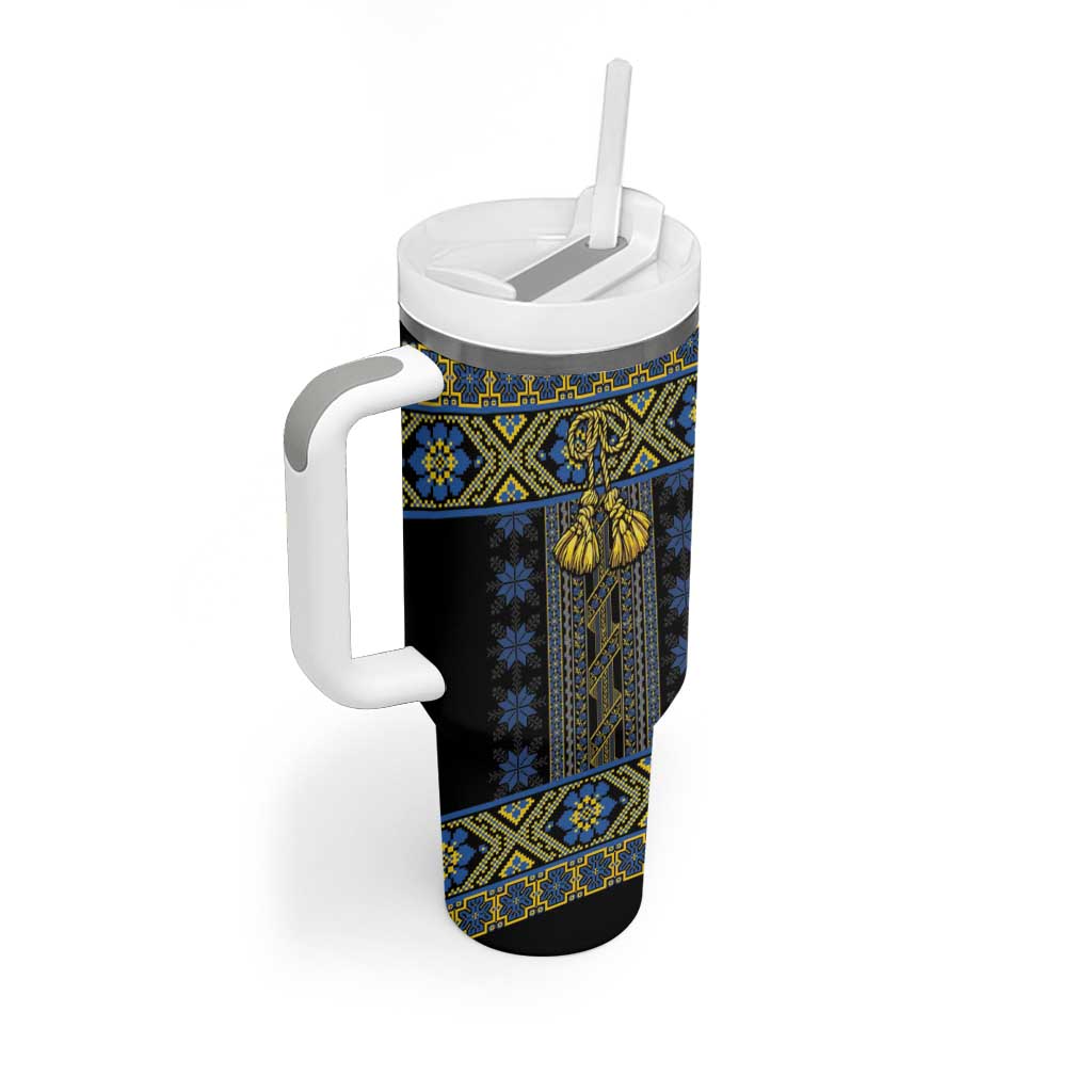 Ukraine Tumbler With Handle Traditional Braided Rope Belt Folk Pattern National Color