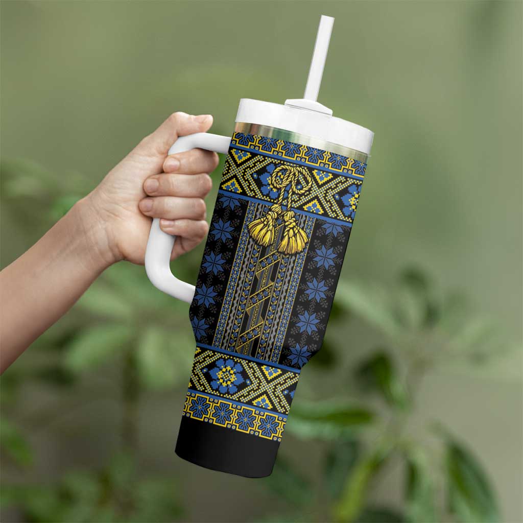 Ukraine Tumbler With Handle Traditional Braided Rope Belt Folk Pattern National Color
