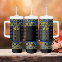 Ukraine Tumbler With Handle Traditional Braided Rope Belt Folk Pattern National Color