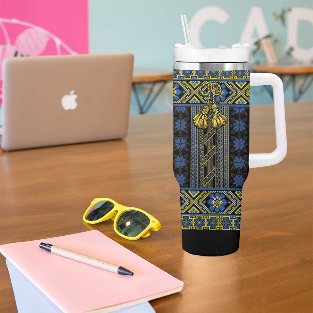 Ukraine Tumbler With Handle Traditional Braided Rope Belt Folk Pattern National Color