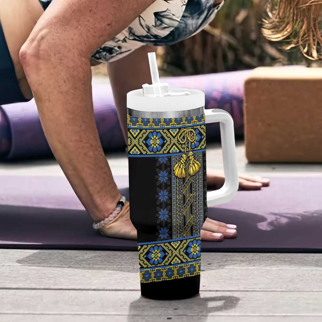 Ukraine Tumbler With Handle Traditional Braided Rope Belt Folk Pattern National Color