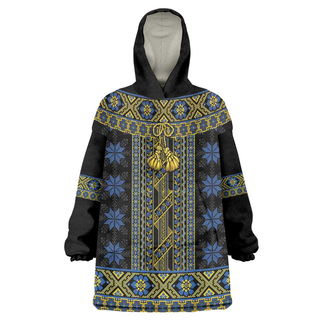 Ukraine Wearable Blanket Hoodie Traditional Braided Rope Belt Folk Pattern National Color