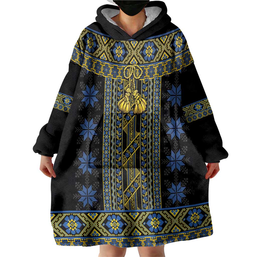 Ukraine Wearable Blanket Hoodie Traditional Braided Rope Belt Folk Pattern National Color