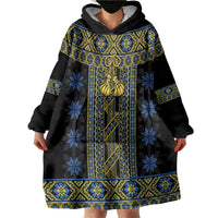 Ukraine Wearable Blanket Hoodie Traditional Braided Rope Belt Folk Pattern National Color
