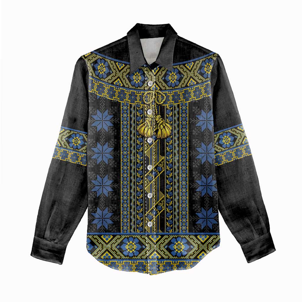 Ukraine Women Casual Shirt Traditional Braided Rope Belt Folk Pattern National Color