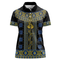 Ukraine Women Polo Shirt Traditional Braided Rope Belt Folk Pattern National Color
