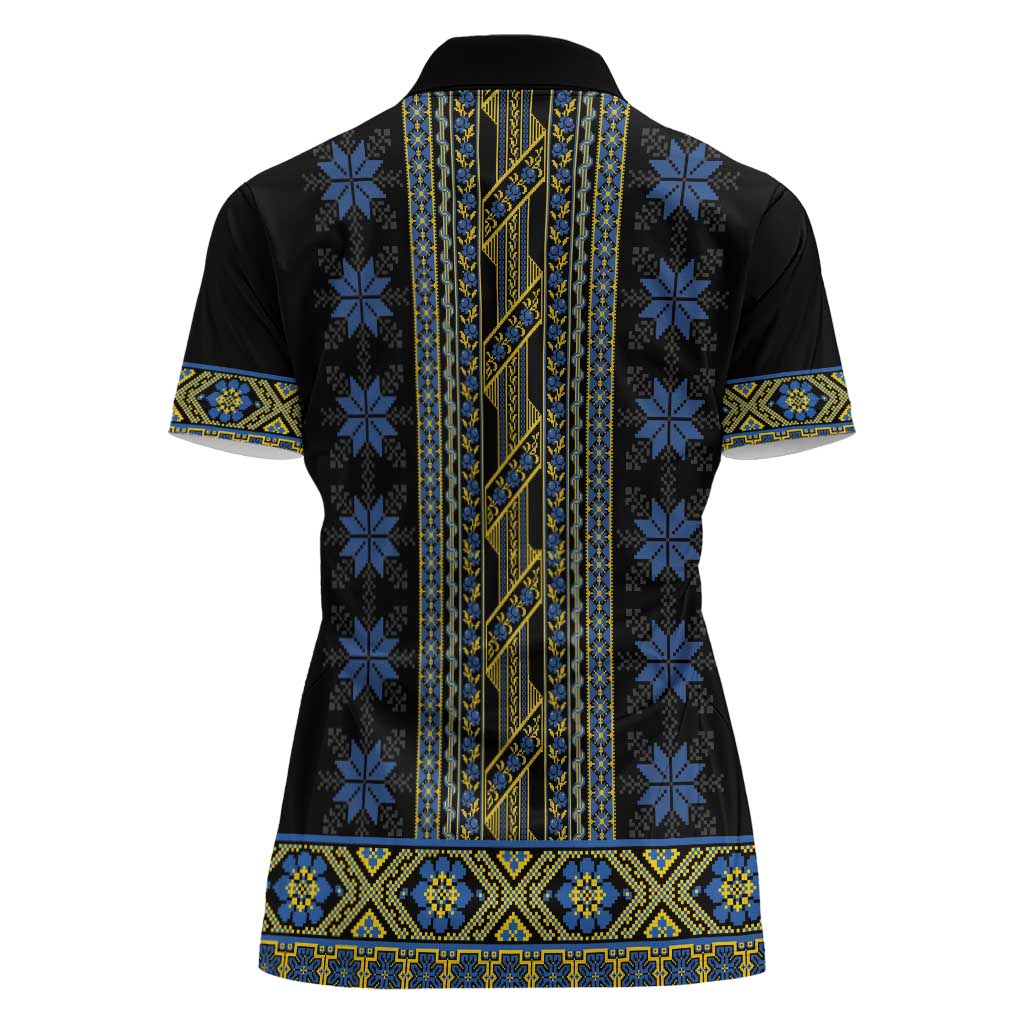 Ukraine Women Polo Shirt Traditional Braided Rope Belt Folk Pattern National Color