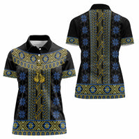 Ukraine Women Polo Shirt Traditional Braided Rope Belt Folk Pattern National Color