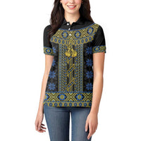 Ukraine Women Polo Shirt Traditional Braided Rope Belt Folk Pattern National Color