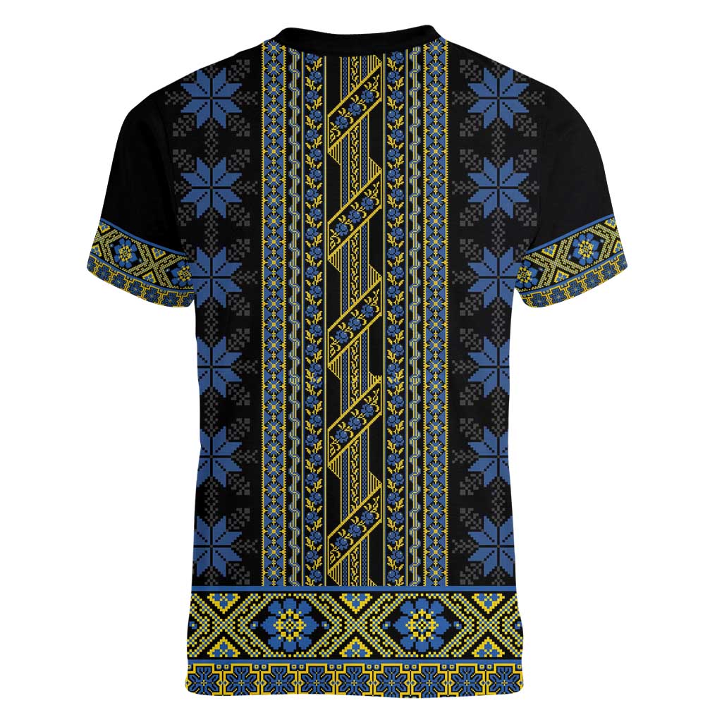 Ukraine Women V-Neck T-Shirt Traditional Braided Rope Belt Folk Pattern National Color