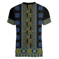 Ukraine Women V-Neck T-Shirt Traditional Braided Rope Belt Folk Pattern National Color
