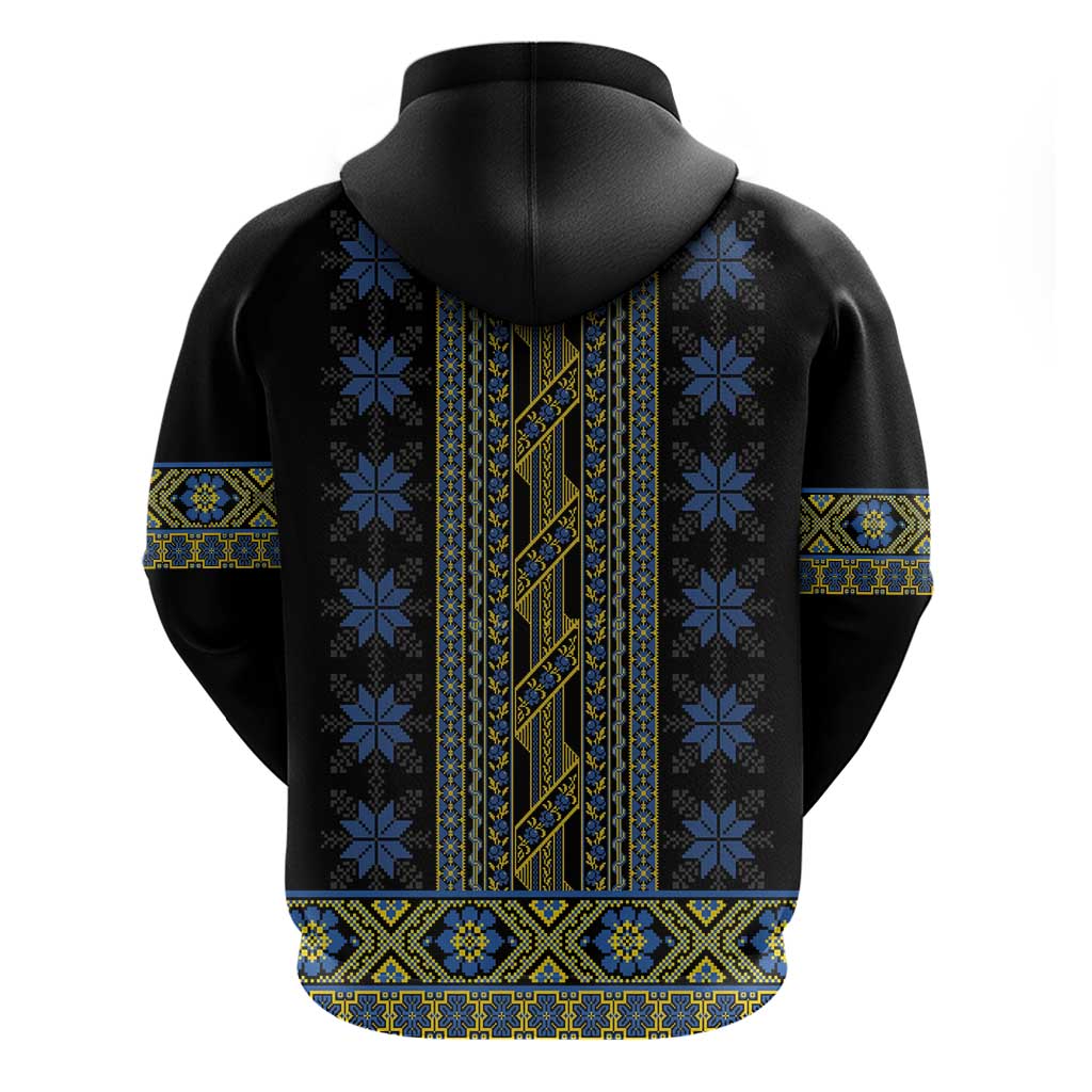 Ukraine Zip Hoodie Traditional Braided Rope Belt Folk Pattern National Color