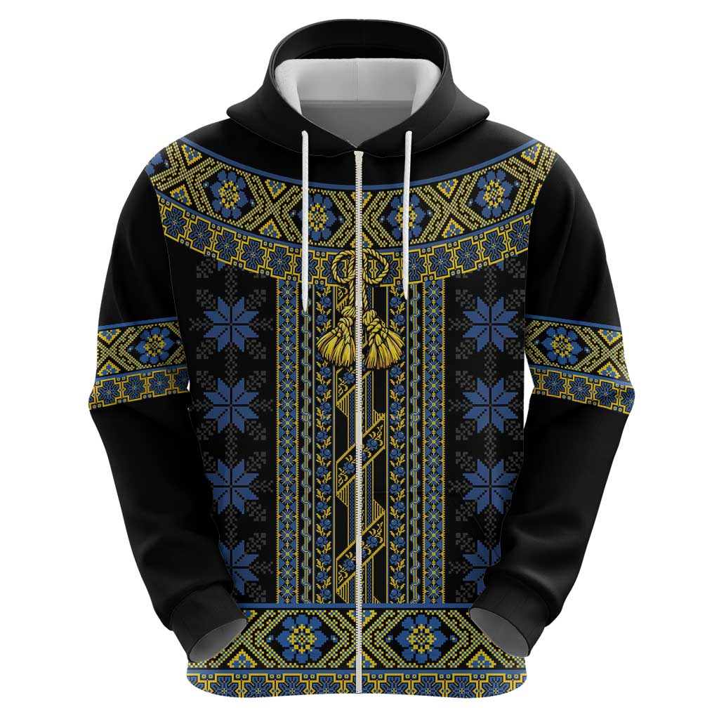 Ukraine Zip Hoodie Traditional Braided Rope Belt Folk Pattern National Color