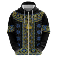 Ukraine Zip Hoodie Traditional Braided Rope Belt Folk Pattern National Color