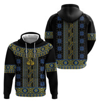 Ukraine Zip Hoodie Traditional Braided Rope Belt Folk Pattern National Color