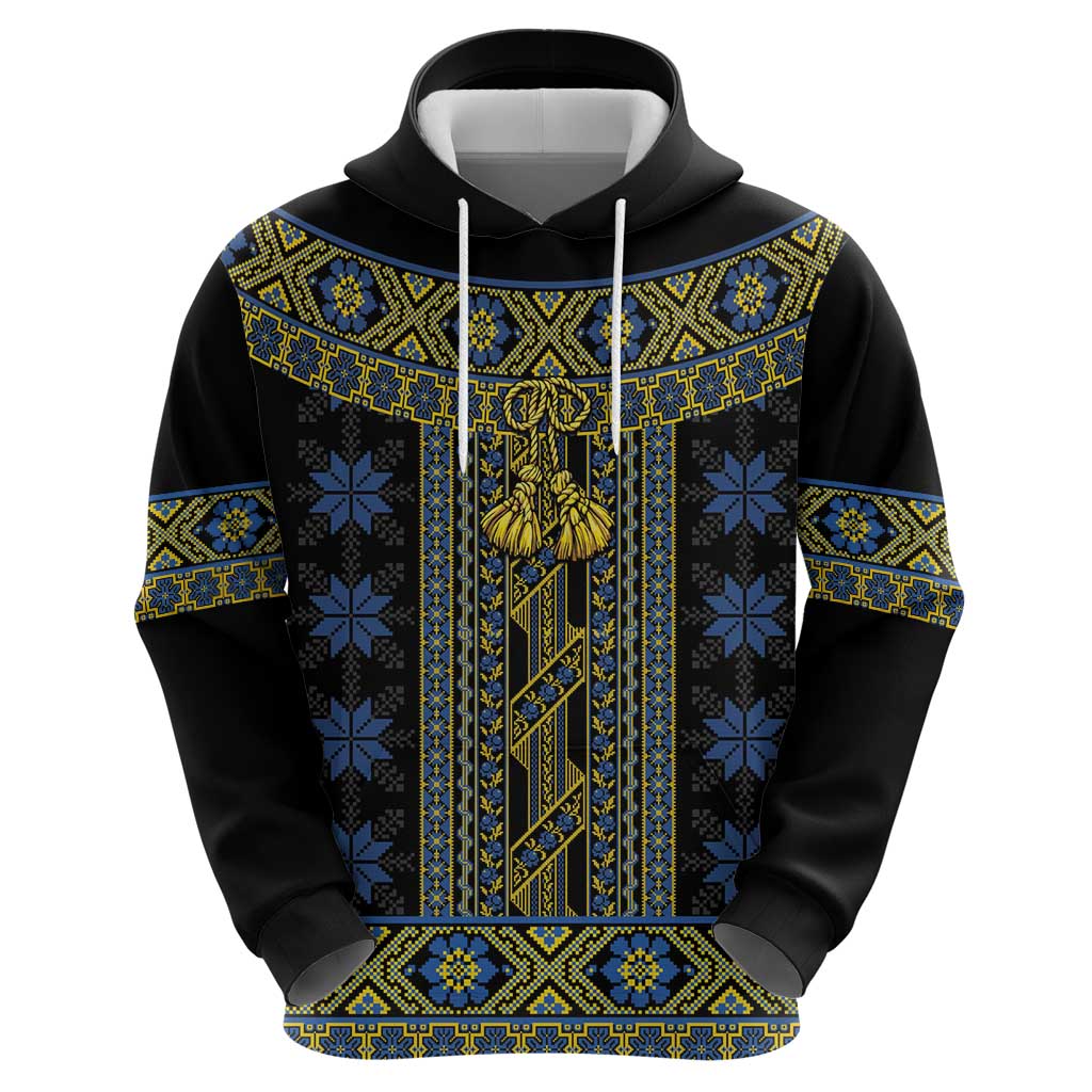 Ukraine Zip Hoodie Traditional Braided Rope Belt Folk Pattern National Color