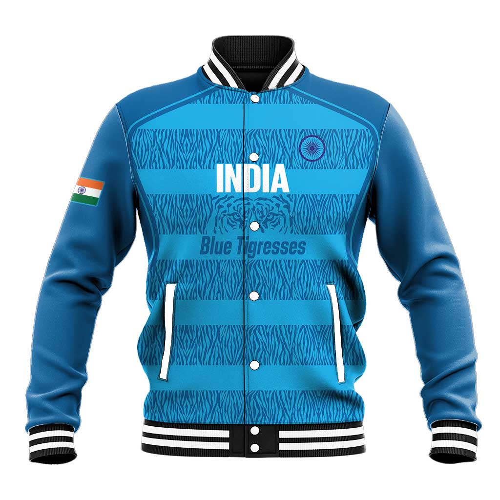 Custom India Football 2026 Baseball Jacket Come On Blue Tigresses - Blue Version
