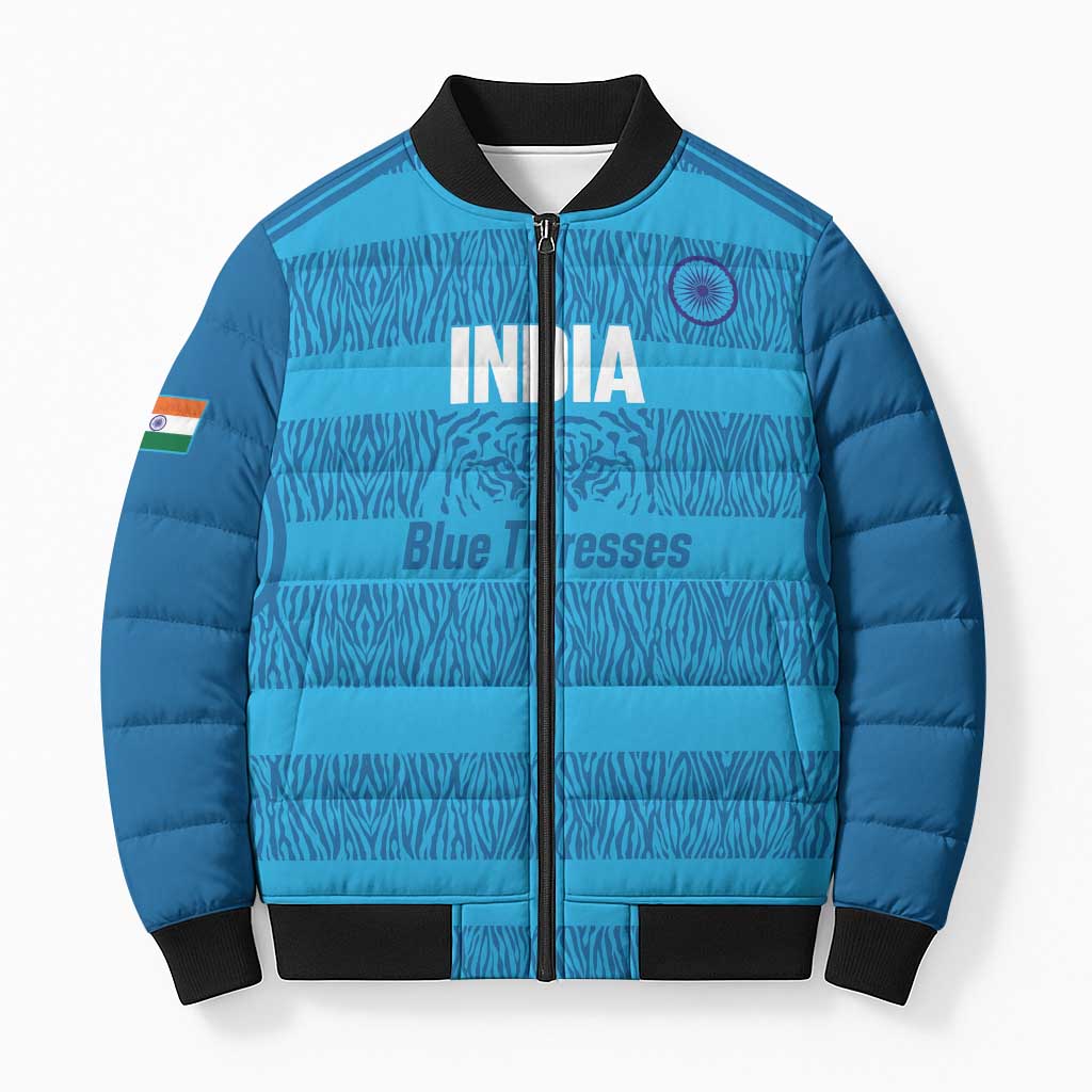 Custom India Football 2026 Bomber Puffer Jacket Come On Blue Tigresses - Blue Version