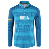 Custom India Football 2026 Button Sweatshirt Come On Blue Tigresses - Blue Version