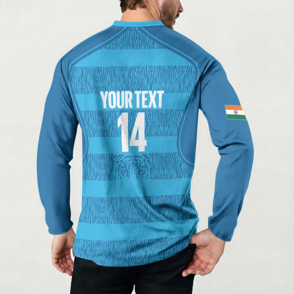Custom India Football 2026 Button Sweatshirt Come On Blue Tigresses - Blue Version