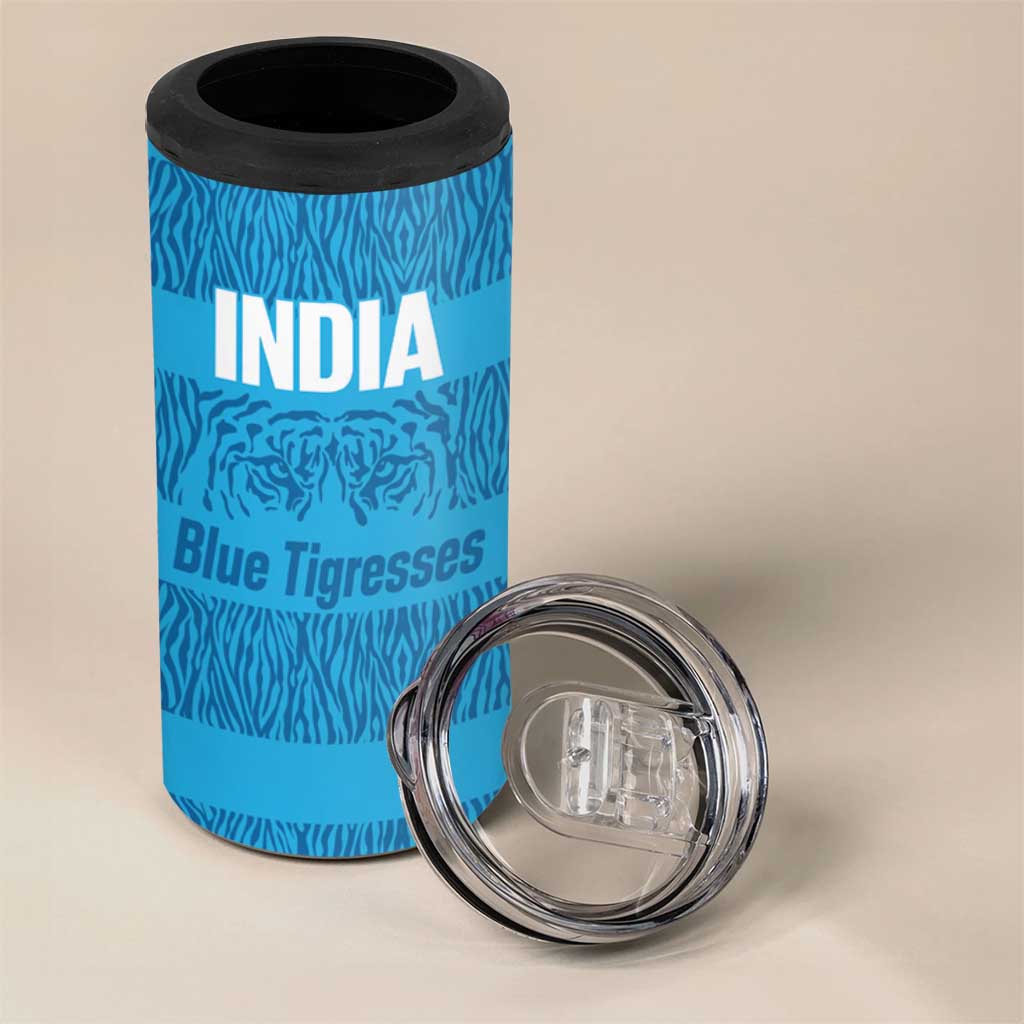 Custom India Football 2026 4 in 1 Can Cooler Tumbler Come On Blue Tigresses - Blue Version