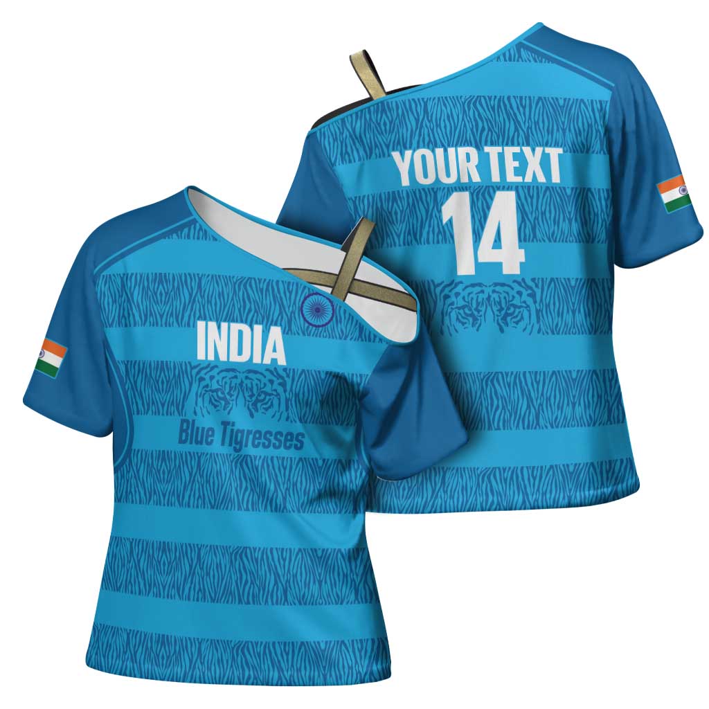 Custom India Football 2026 Cross Shoulder Shirt Come On Blue Tigresses - Blue Version